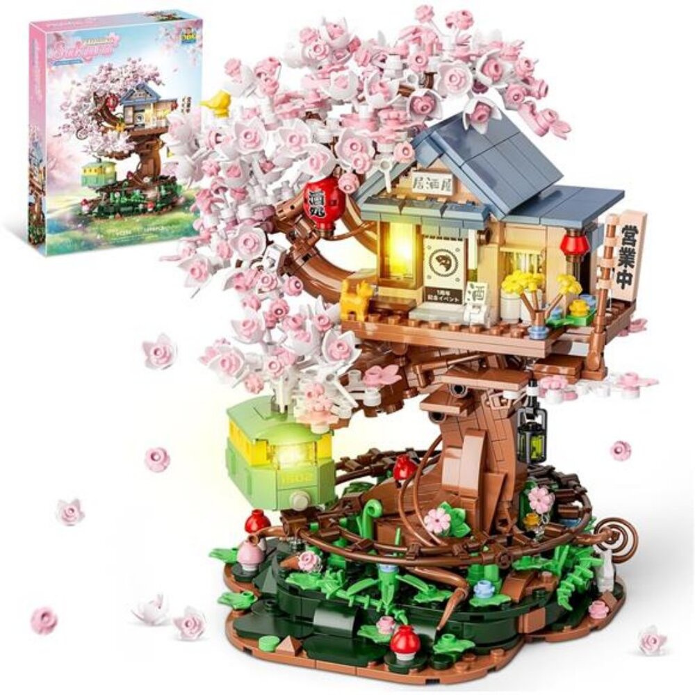 Cherry Blossom Treehouse Building Set for Girls 8-12, Compatible with Lego
